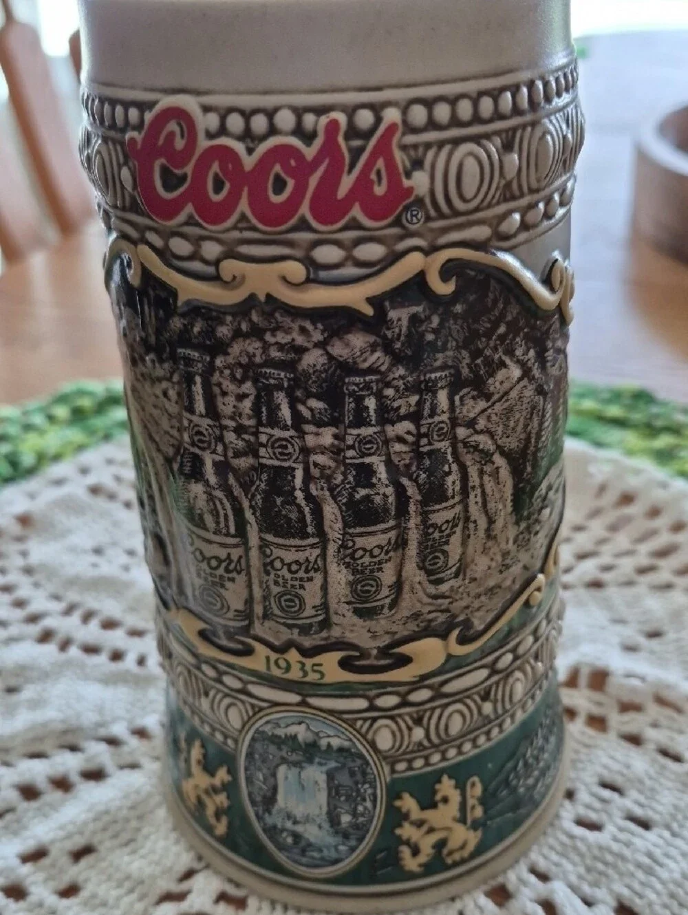 Coors Decorative Ceramic Beer Stein in Green and Cream